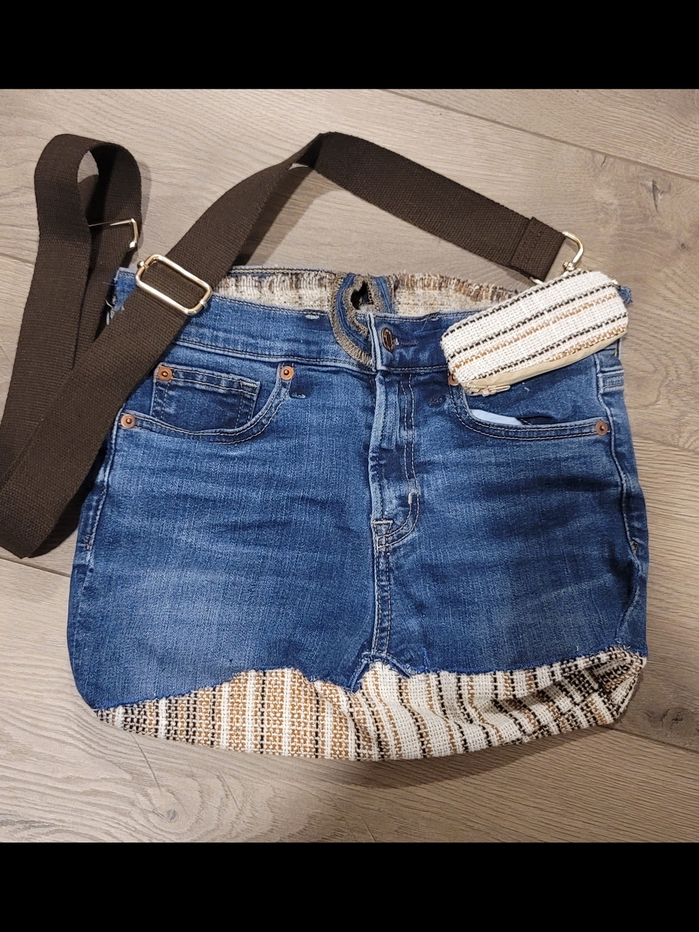 Denim & Woven Crossbody Bag in Blue and Cream Handmade